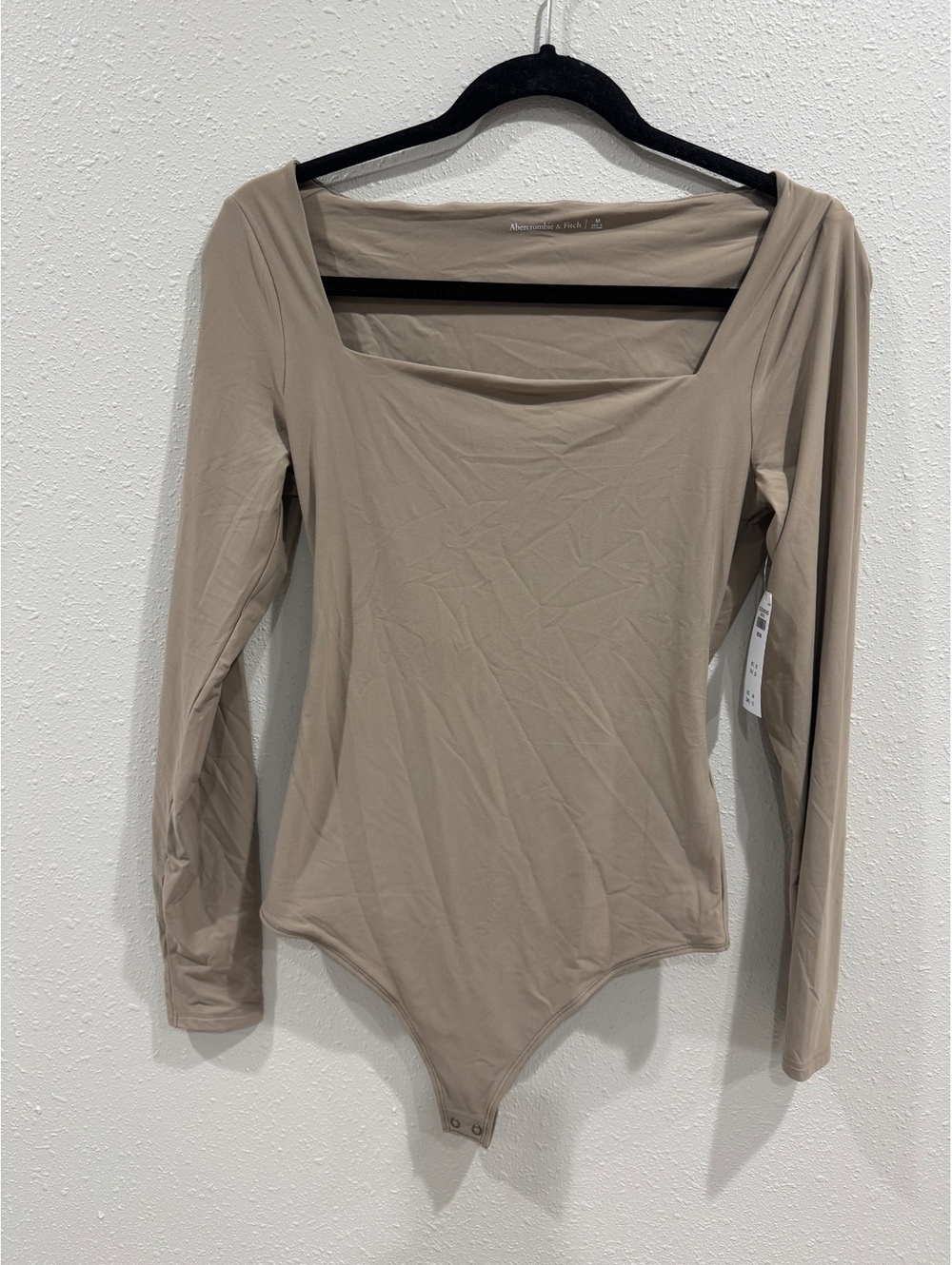 Abercrombie & Fitch Womenβs Taupe Long Sleeve Draped Neck Bodysuit Size M